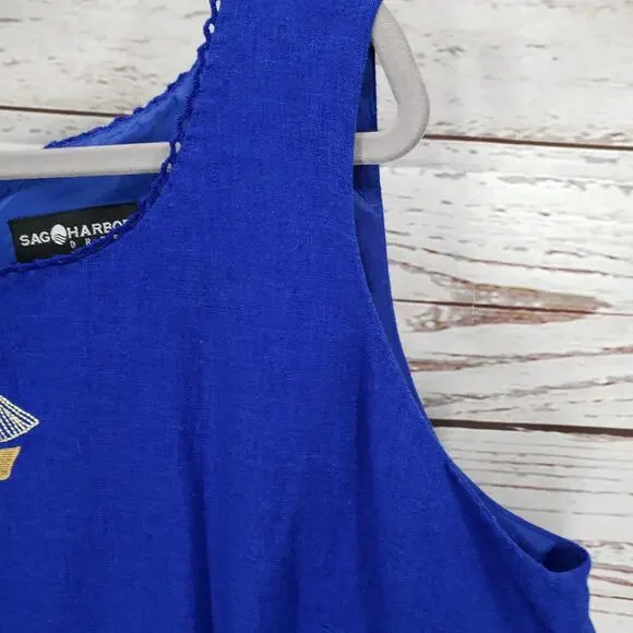 Sag Harbor Women's Blue Linen Blend Embroidered Maxi Dress Size 18W - Picture 6 of 14